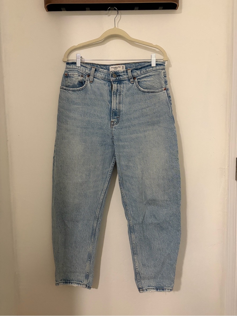 Abercrombie Light Blue High-Waist Mom Jeans.